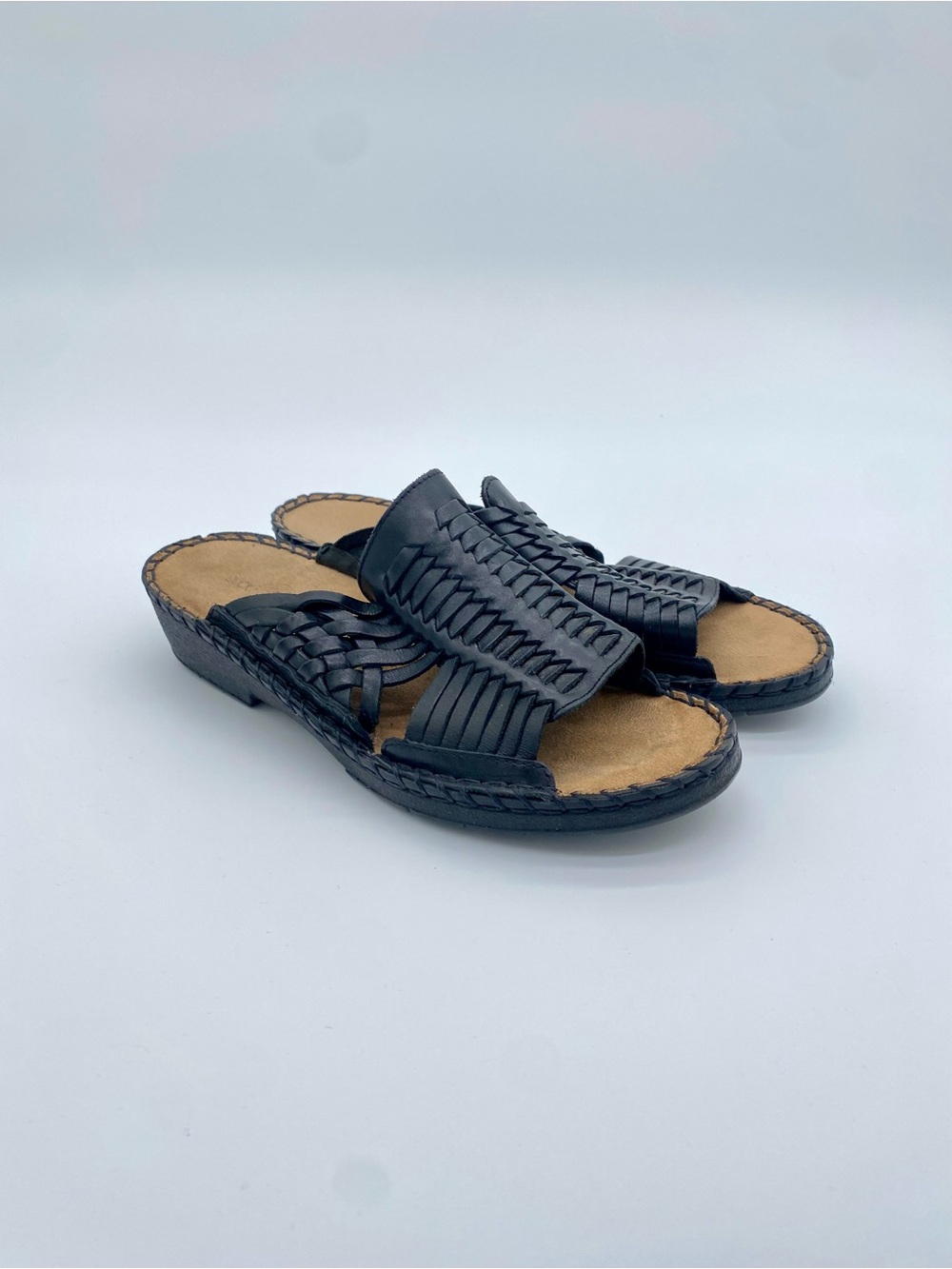 Vintage Black Leather Huarache Slide‎ Sandals